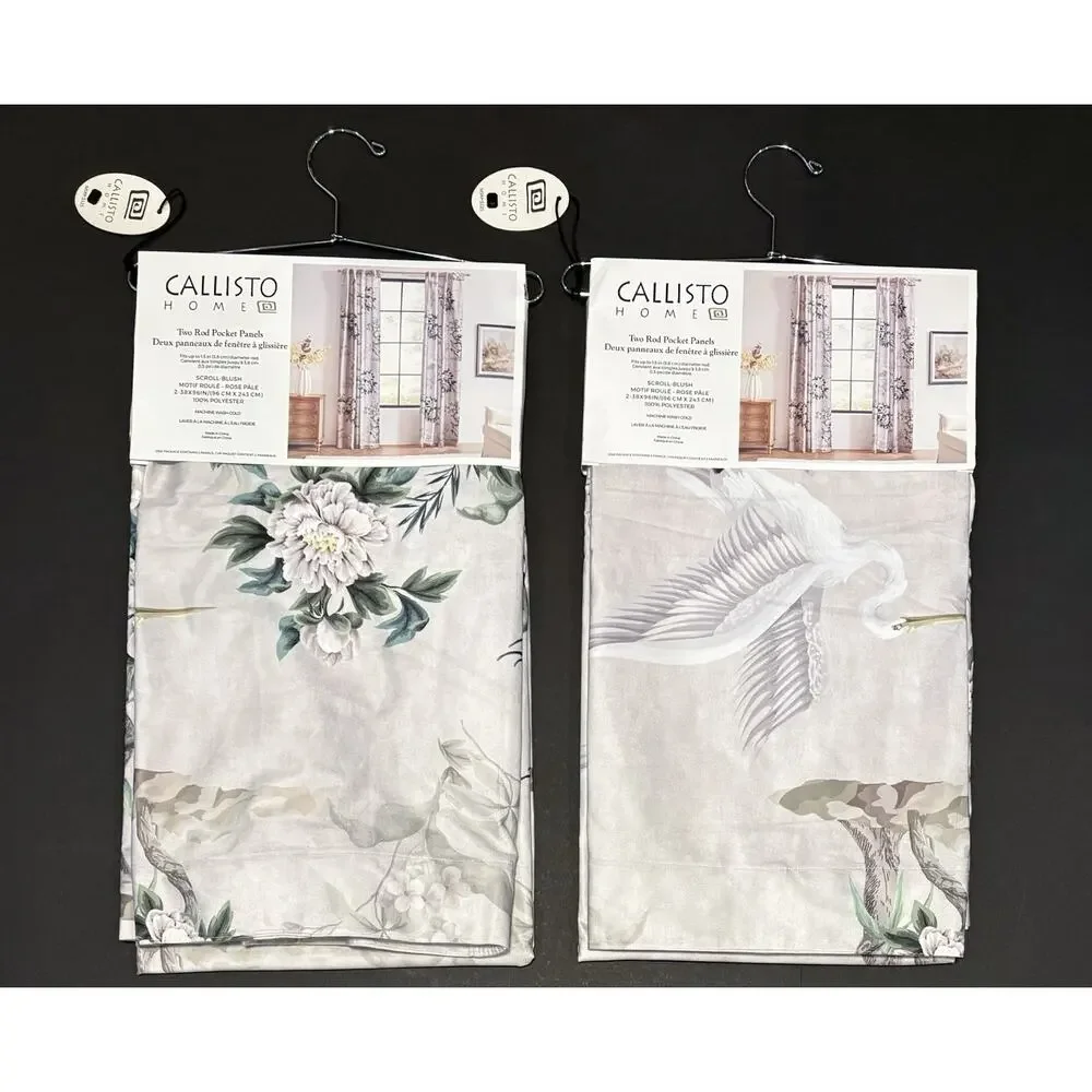 Callisto Home Heron Bird Window Curtains Panels 38 X 96” Set Of 4 Panels Blush